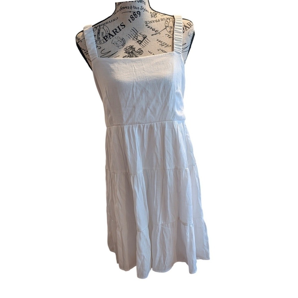 Altar'd State White Classic Sun Tiered Tie Back Mini Dress XL Square Neck